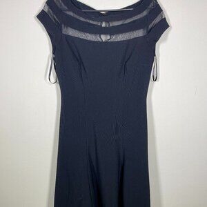 White House Black Market Women's Fit & Flare Black Dress with Mesh Inserts 6